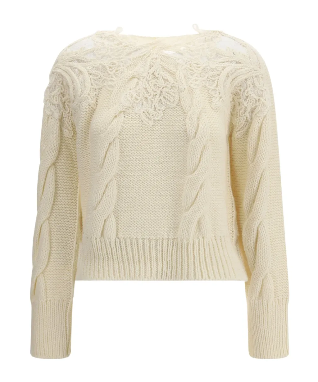 Lace-Insert Cable-Knit Sweater