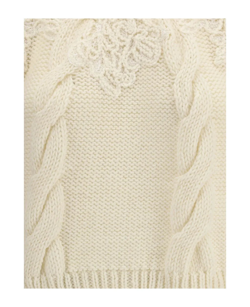 Lace-Insert Cable-Knit Sweater