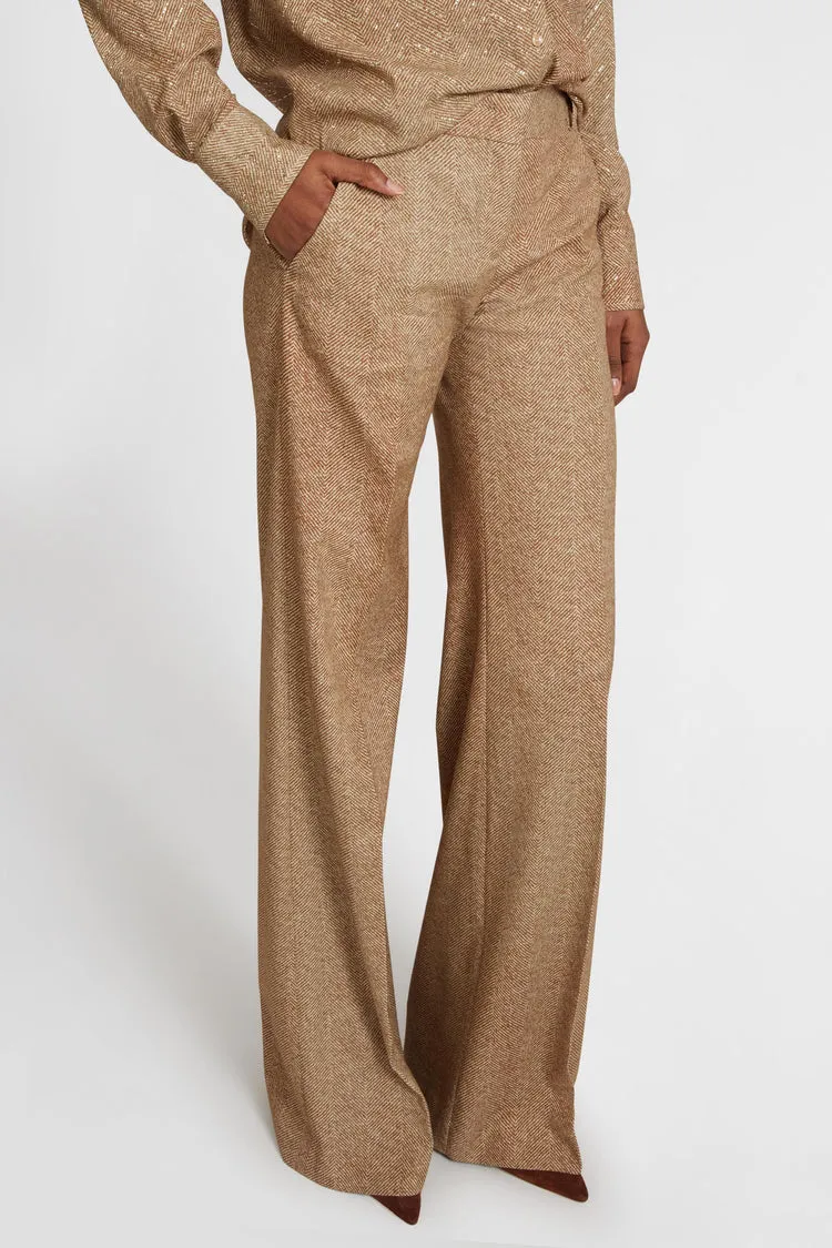 Wide-Leg Herringbone Trousers