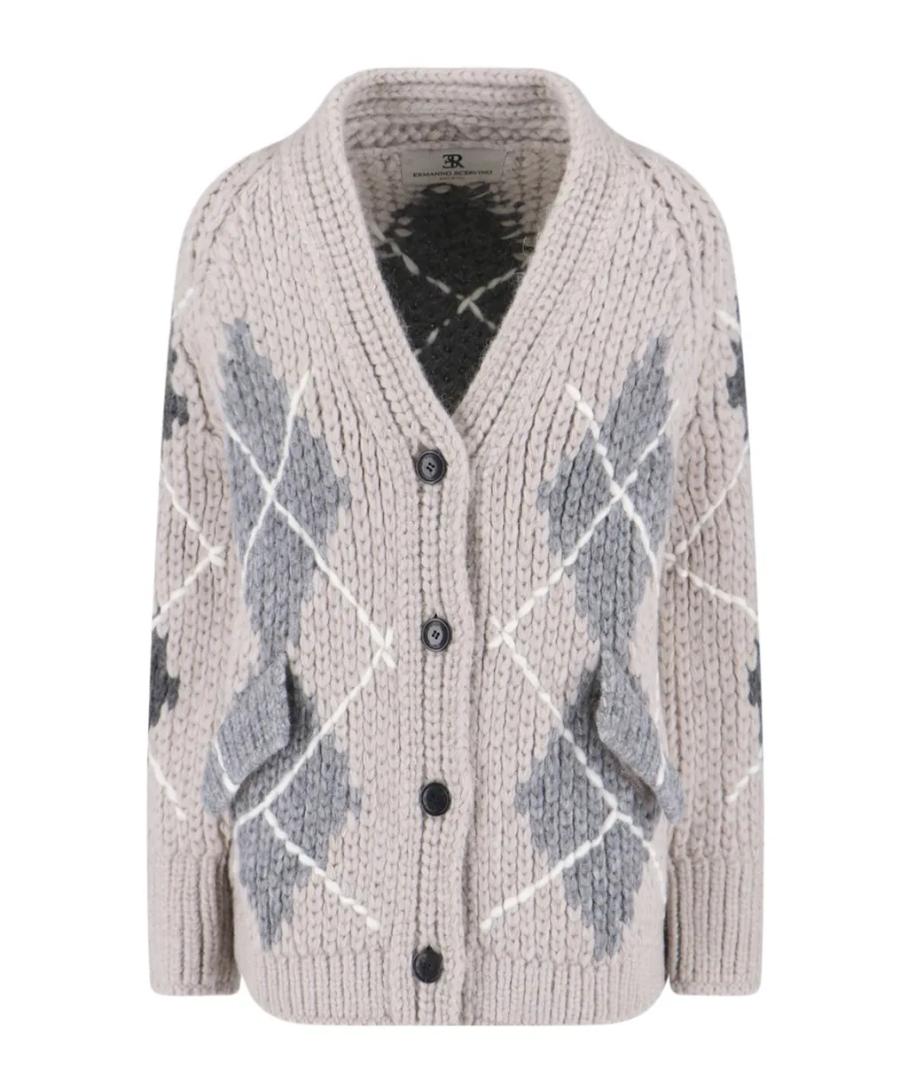 Argyle-Pattern Pocket Cardigan