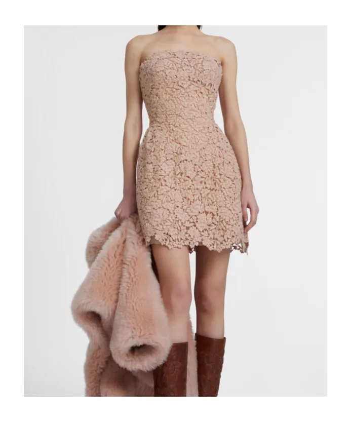 Floral-Lace Strapless Dress