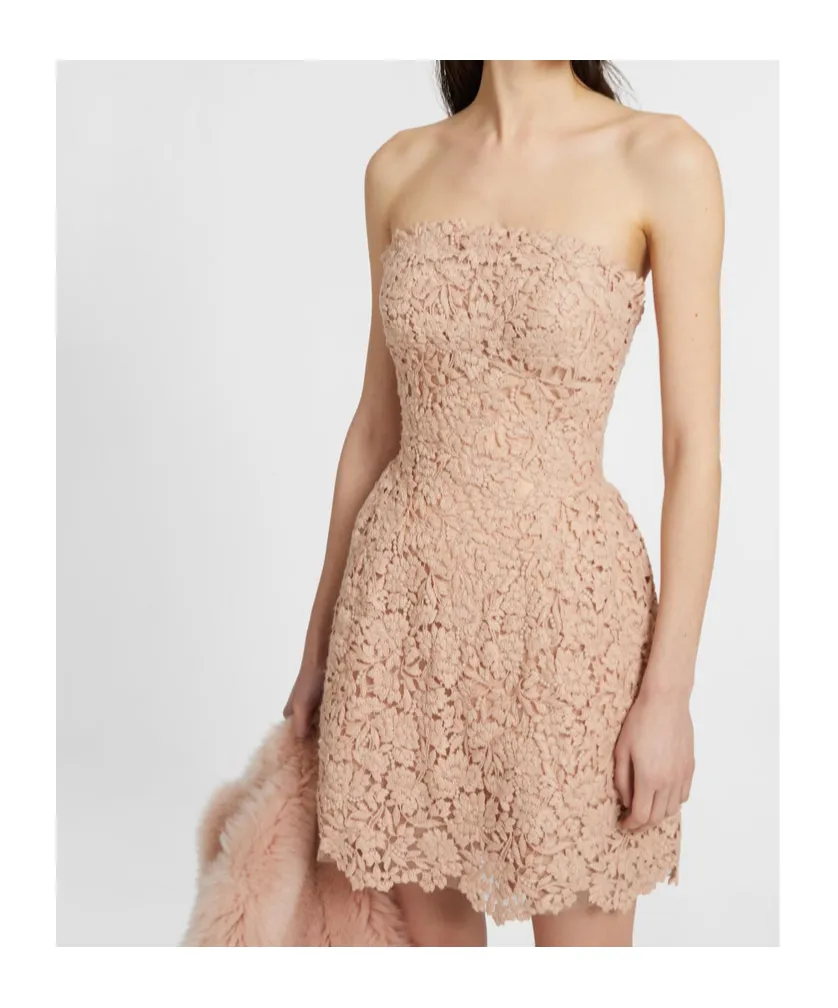 Floral-Lace Strapless Dress