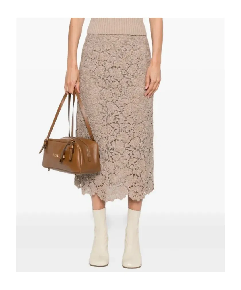 Floral-Lace Midi Skirt
