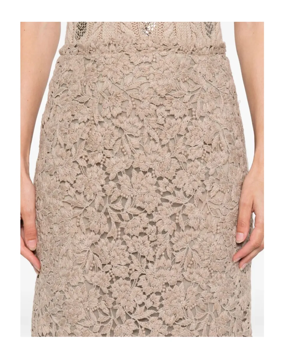 Floral-Lace Midi Skirt