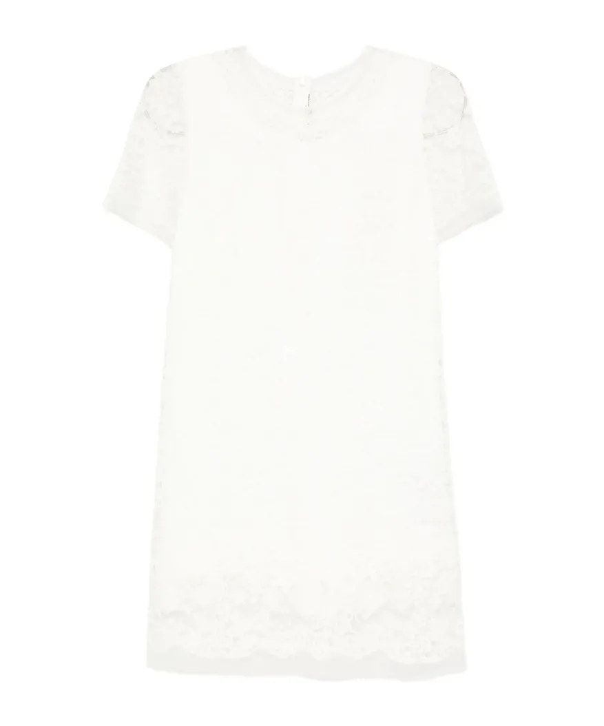 Lace-Trimmed Short-Sleeved Dress