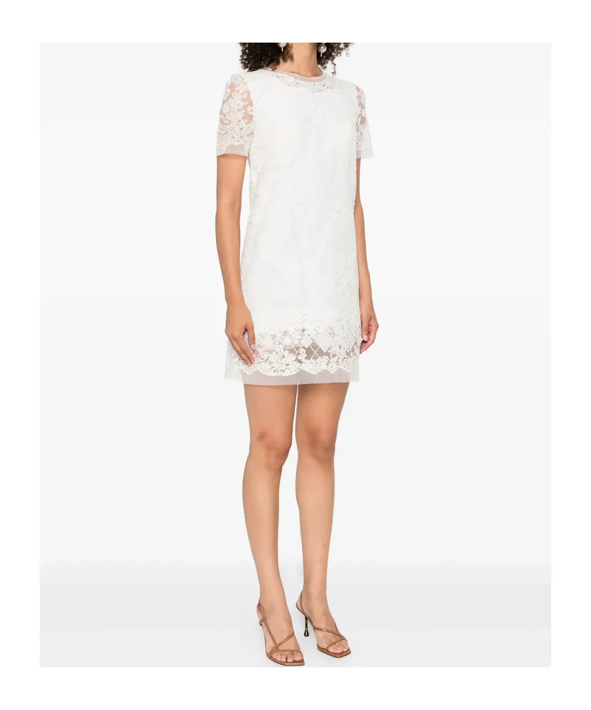 Lace-Trimmed Short-Sleeved Dress