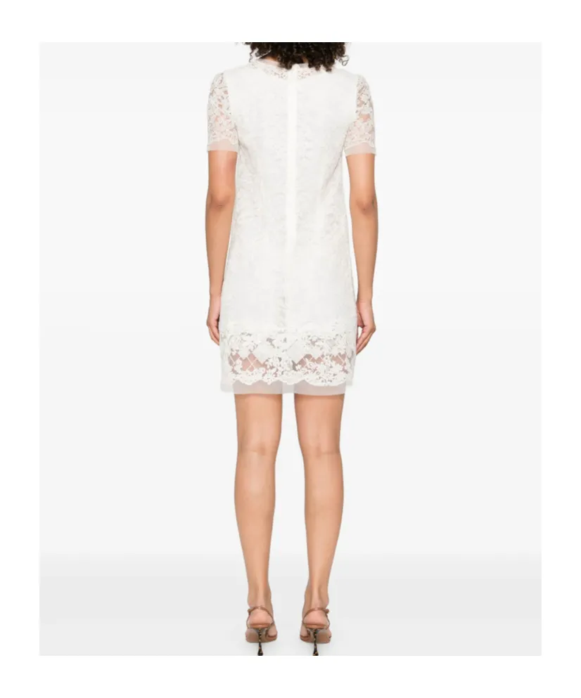 Lace-Trimmed Short-Sleeved Dress