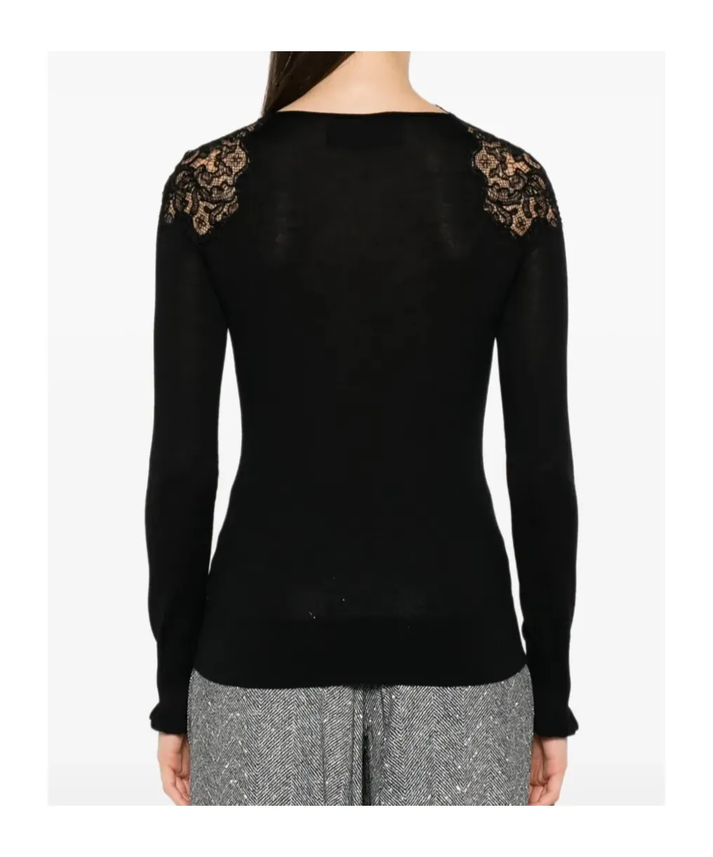 Lace-Trimmed Merino Wool T-Shirt