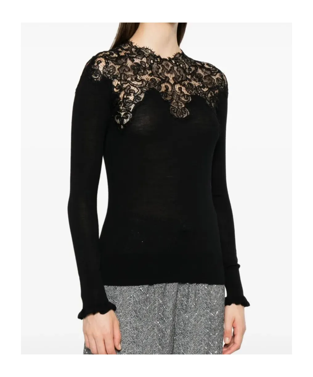 Lace-Trimmed Merino Wool T-Shirt