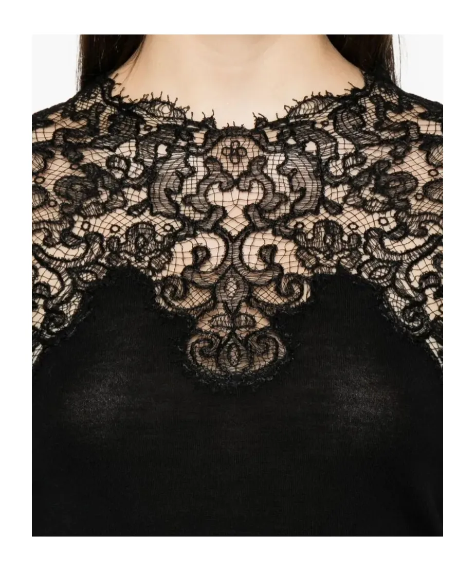 Lace-Trimmed Merino Wool T-Shirt