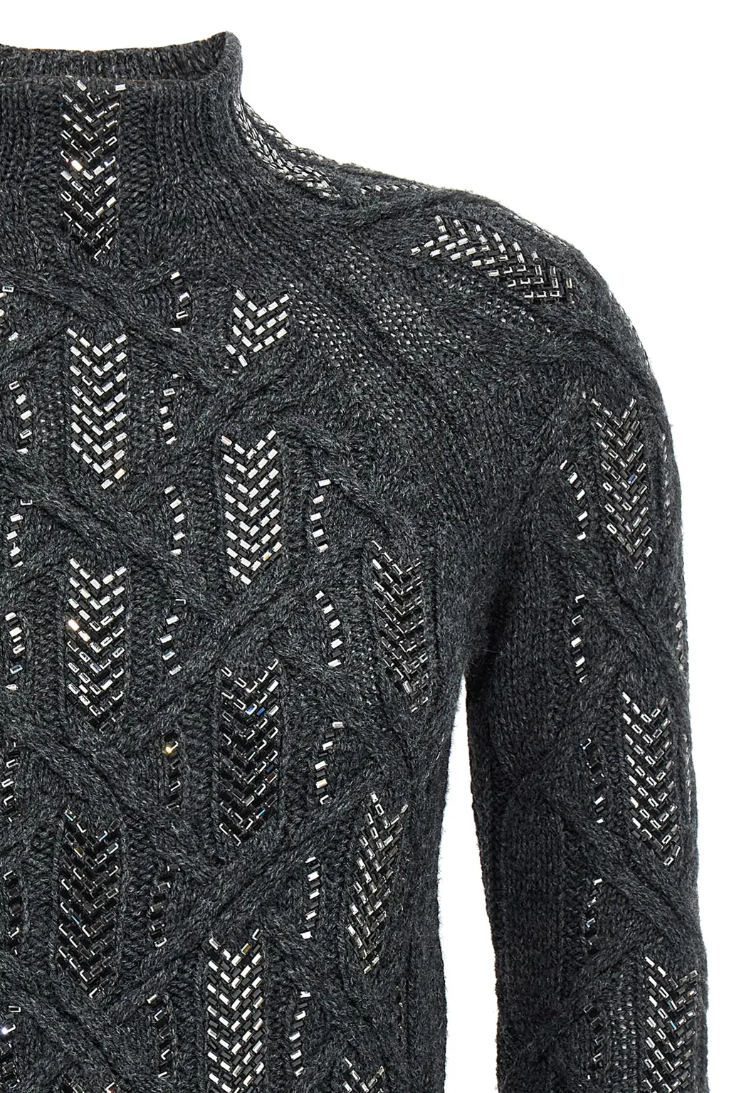 Crystal-Embellished Cable-Knit Sweater
