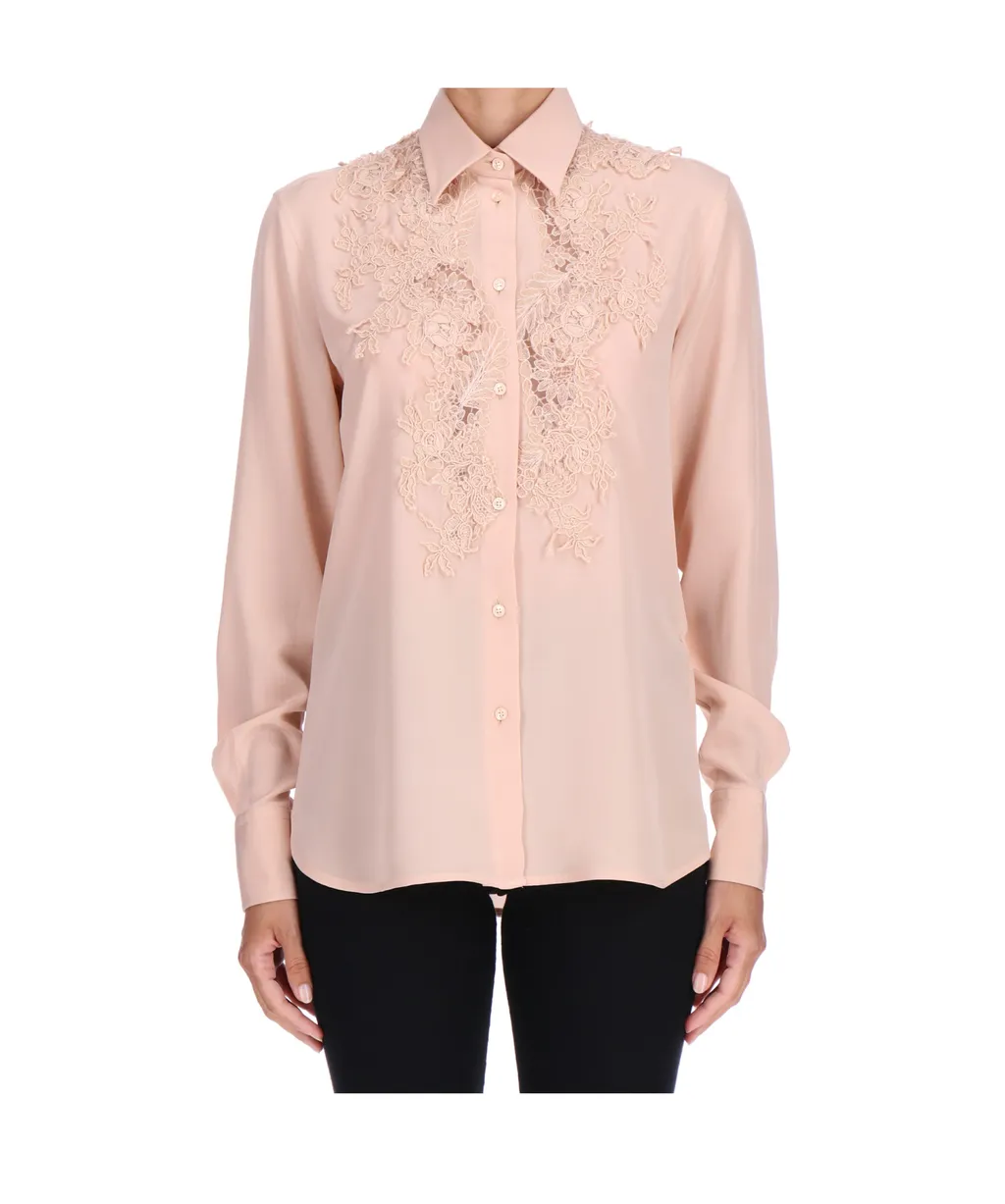 Lace-Panel Curved Hem Shirt