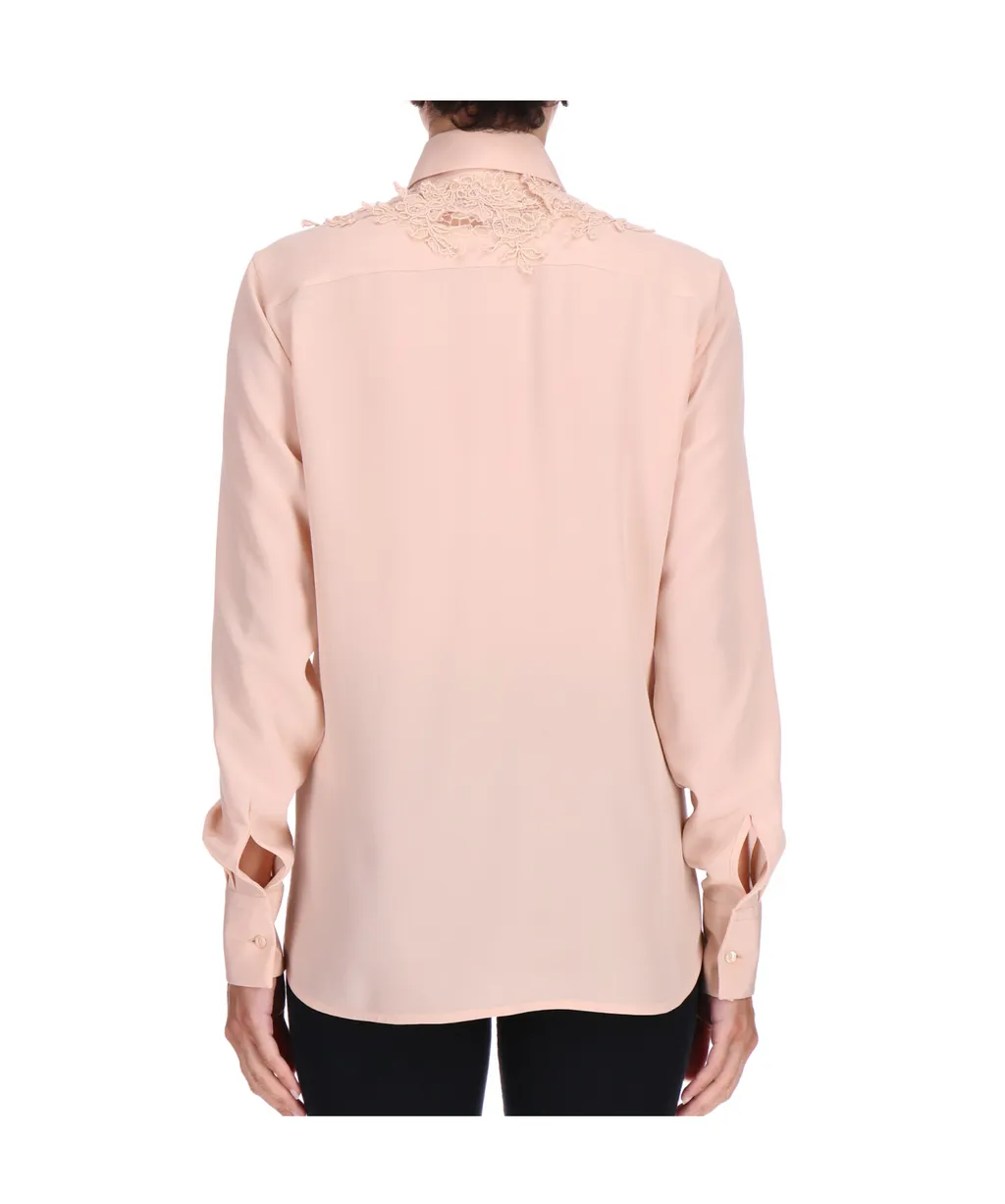 Lace-Panel Curved Hem Shirt