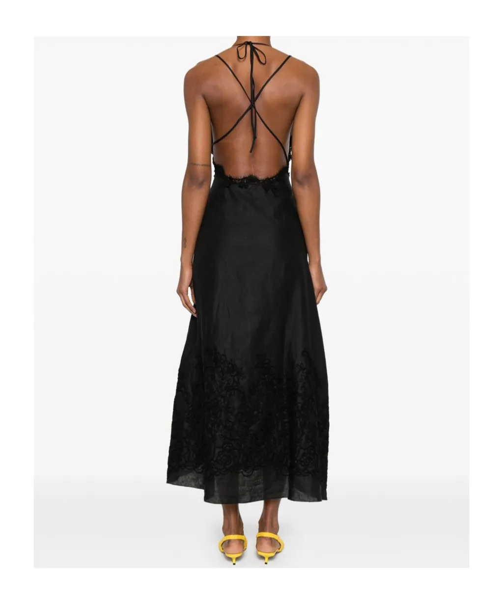 Halterneck Lace-Detailed Midi Dress