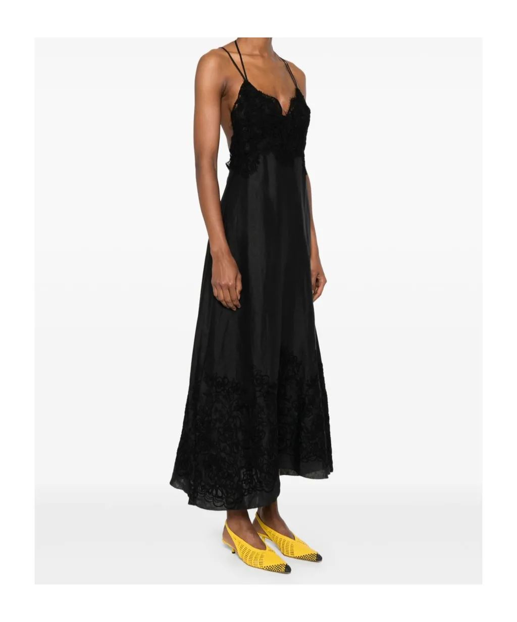 Halterneck Lace-Detailed Midi Dress