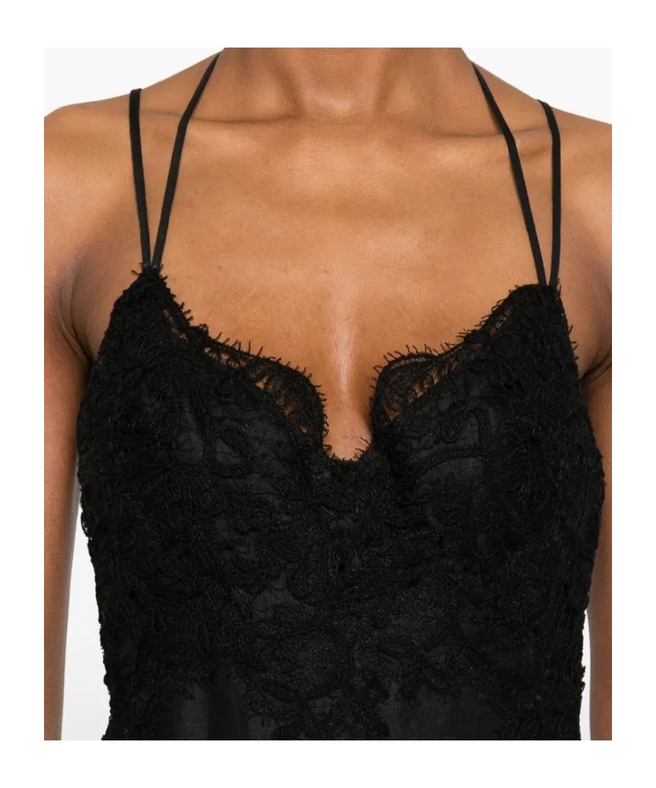 Halterneck Lace-Detailed Midi Dress