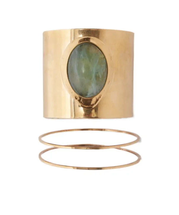 Rigid Band Bracelet With Semi-Precious Light Green Hard Stone Cabouchon