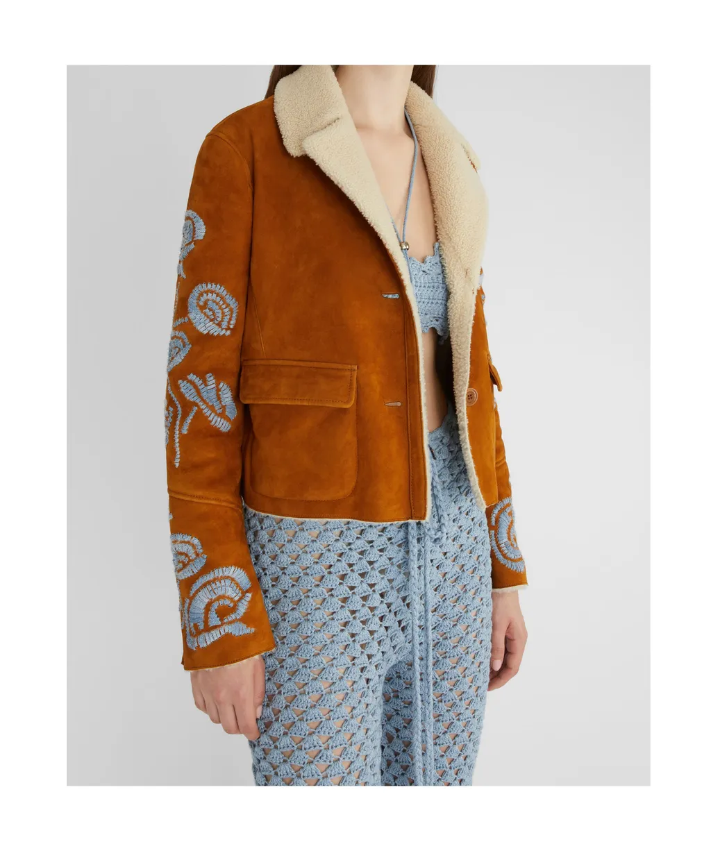 Floral-Embroidered Shearling Jacket