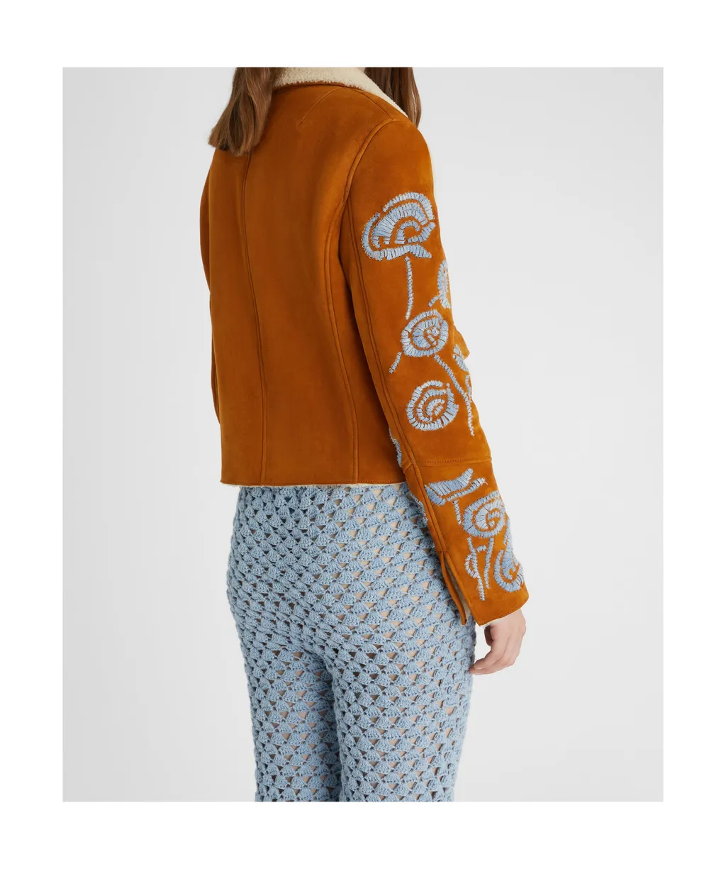 Floral-Embroidered Shearling Jacket