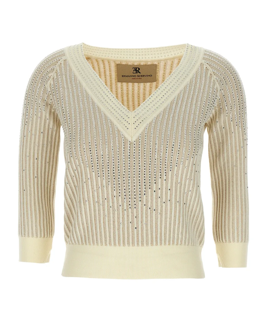 V-Neck Rhinestone Embellished Sweater