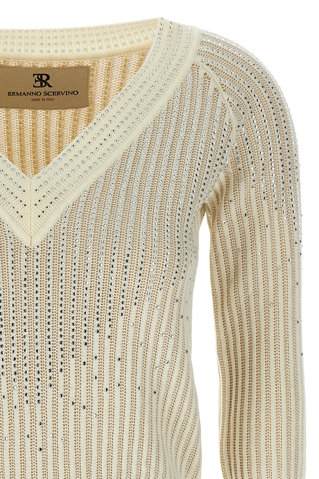 V-Neck Rhinestone Embellished Sweater