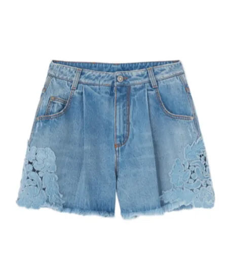 Lace Panelled Denim Shorts