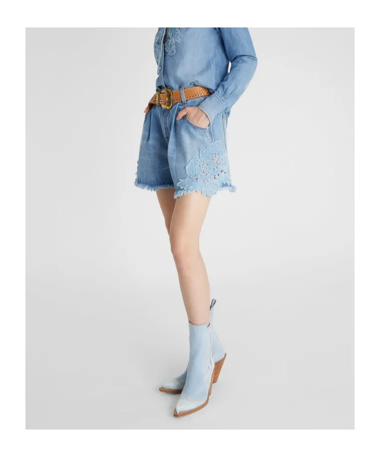 Lace Panelled Denim Shorts