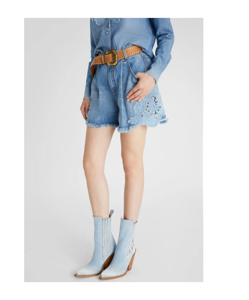 Lace Panelled Denim Shorts