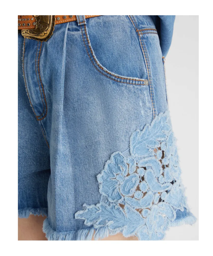 Lace Panelled Denim Shorts