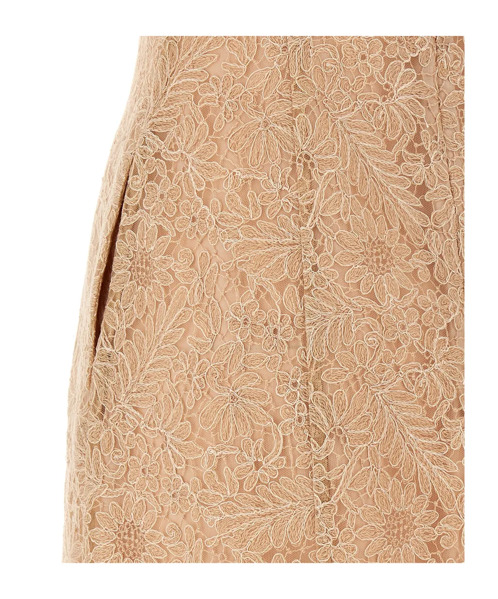 Floral-Lace Square Neck Midi Dress