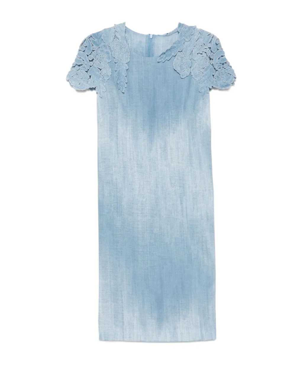 Denim-Print Midi Dress