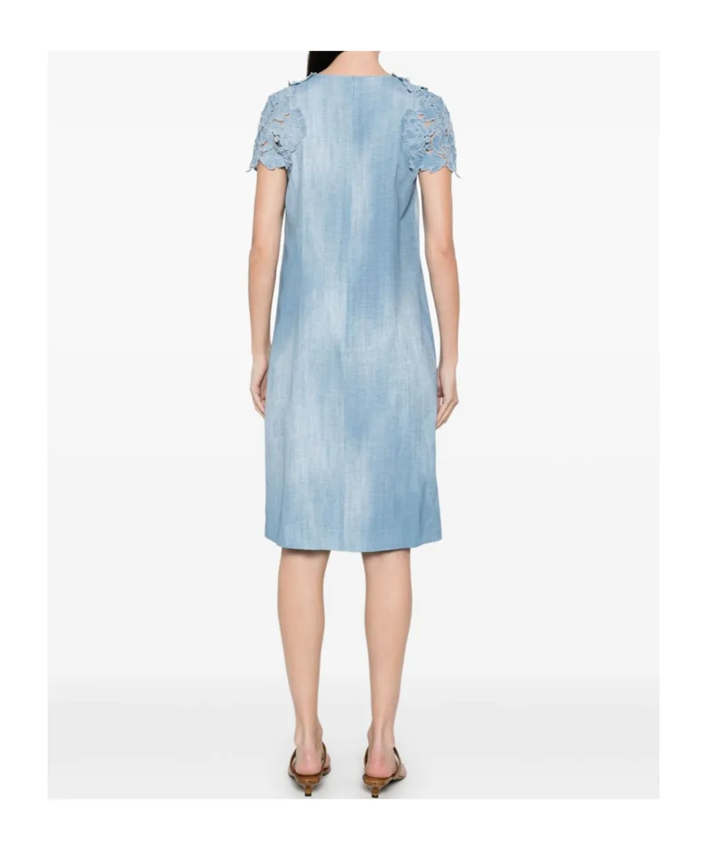 Denim-Print Midi Dress