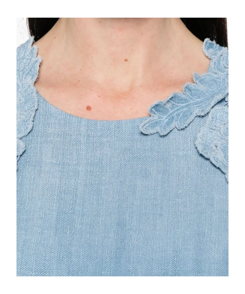 Denim-Print Midi Dress