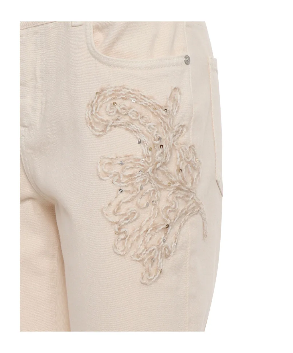 Embroidered Straight-Leg Trousers