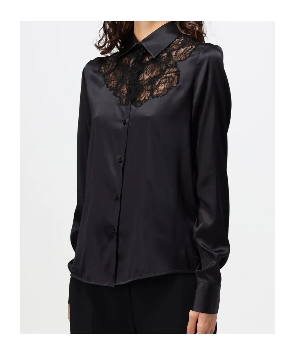 Lace-Trim Satin Shirt