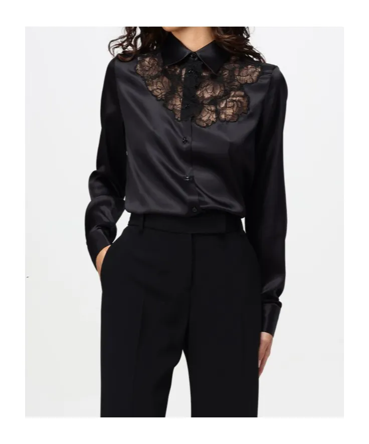 Lace-Trim Satin Shirt