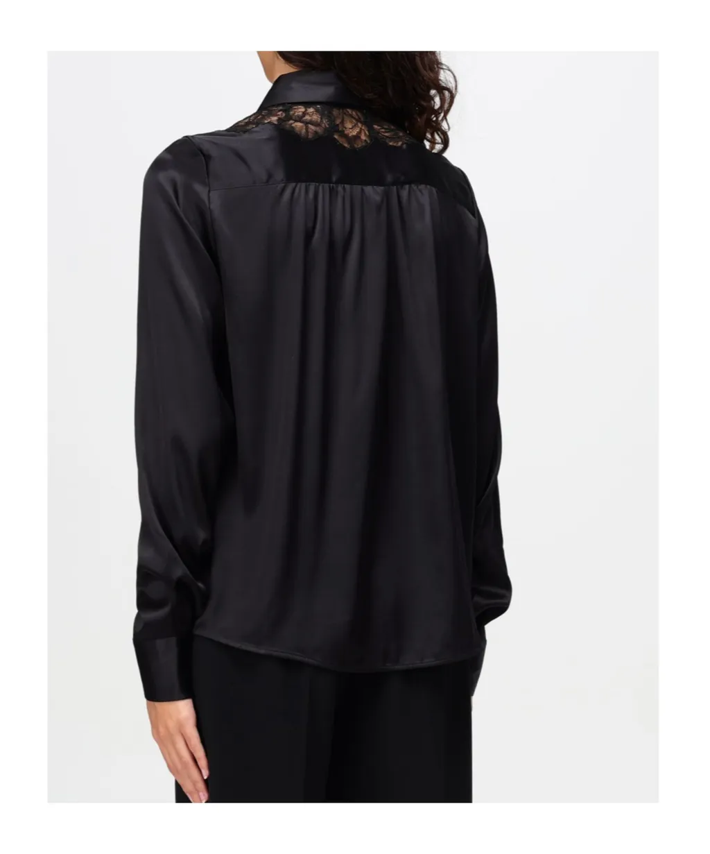 Lace-Trim Satin Shirt