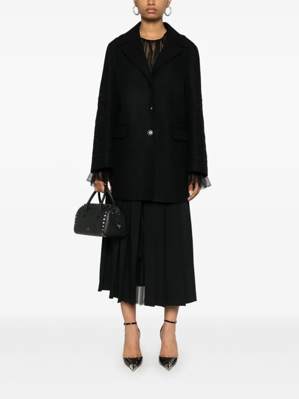 Embroidered Buttoned Coat