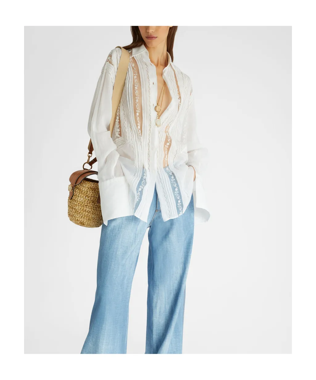 Floral-Lace Semi Sheer Shirt