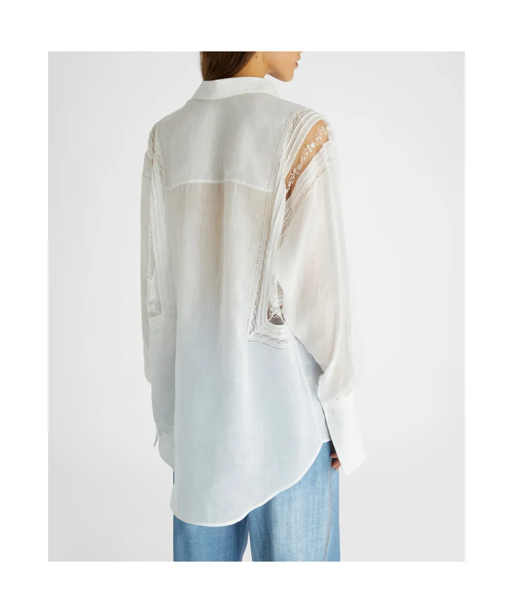 Floral-Lace Semi Sheer Shirt