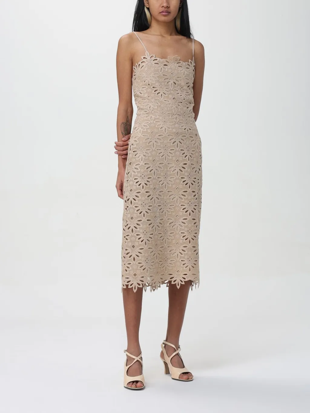 Embroidered Cut-Out Detailed Midi Skirt
