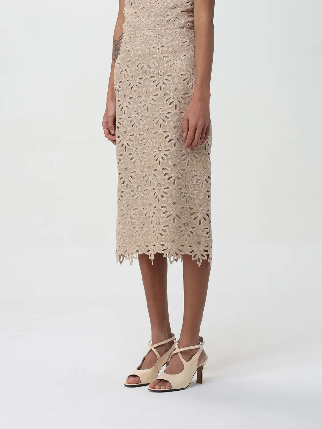Embroidered Cut-Out Detailed Midi Skirt