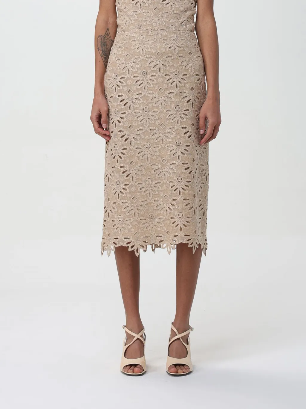 Embroidered Cut-Out Detailed Midi Skirt
