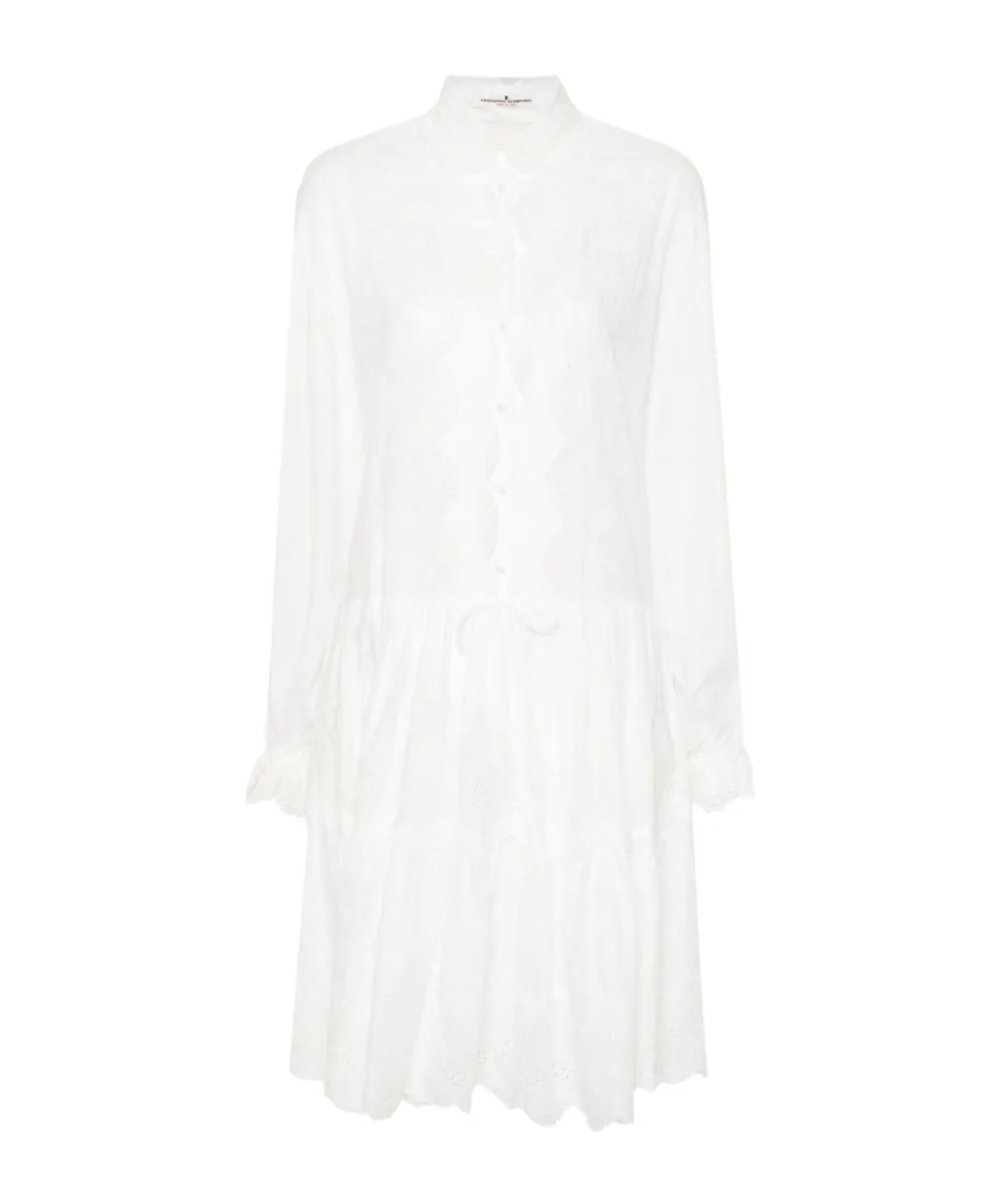 Floral-Embroidered Ruffled Mini Dress
