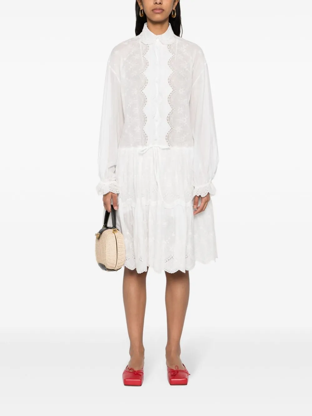 Floral-Embroidered Ruffled Mini Dress