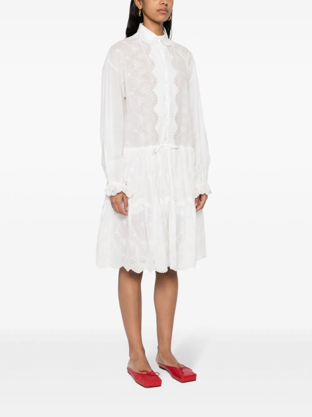 Floral-Embroidered Ruffled Mini Dress