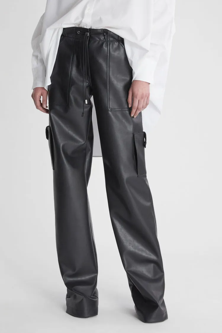 Drawstring-Waist Faux-Leather Trousers
