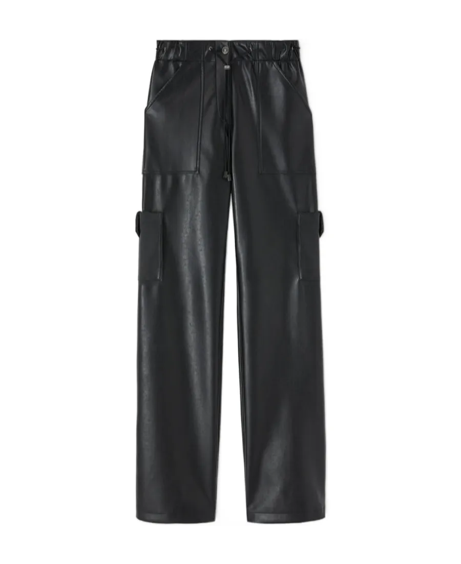 Drawstring-Waist Faux-Leather Trousers