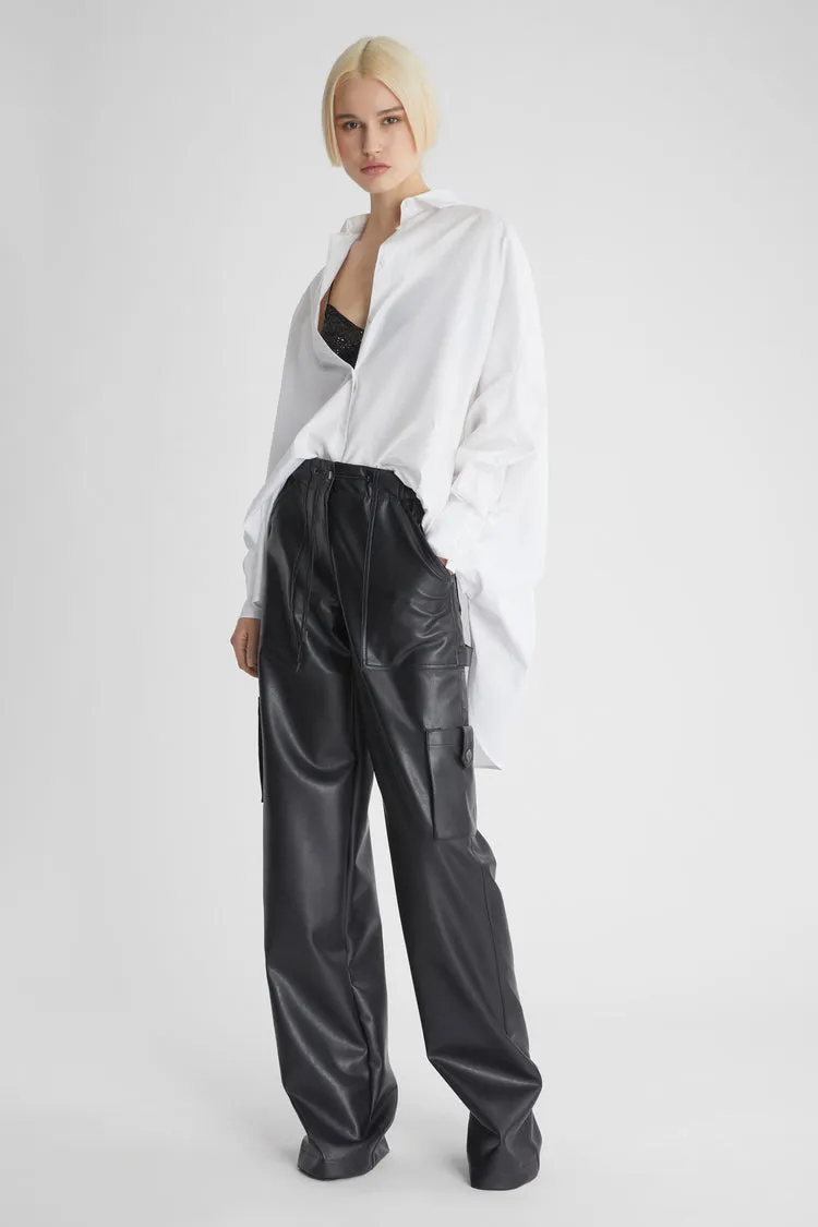 Drawstring-Waist Faux-Leather Trousers