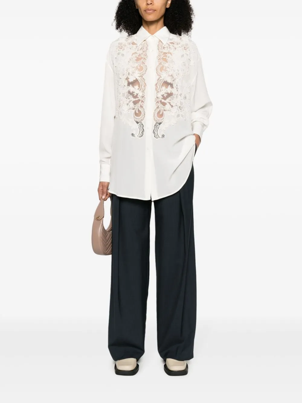 Floral-Lace Silk Shirt